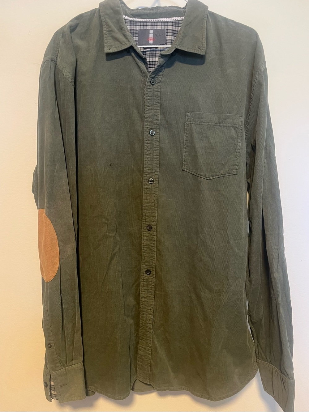 i jeans by Buffalo Olive Green Button-Down Shirt with Tan Elbow Patch
